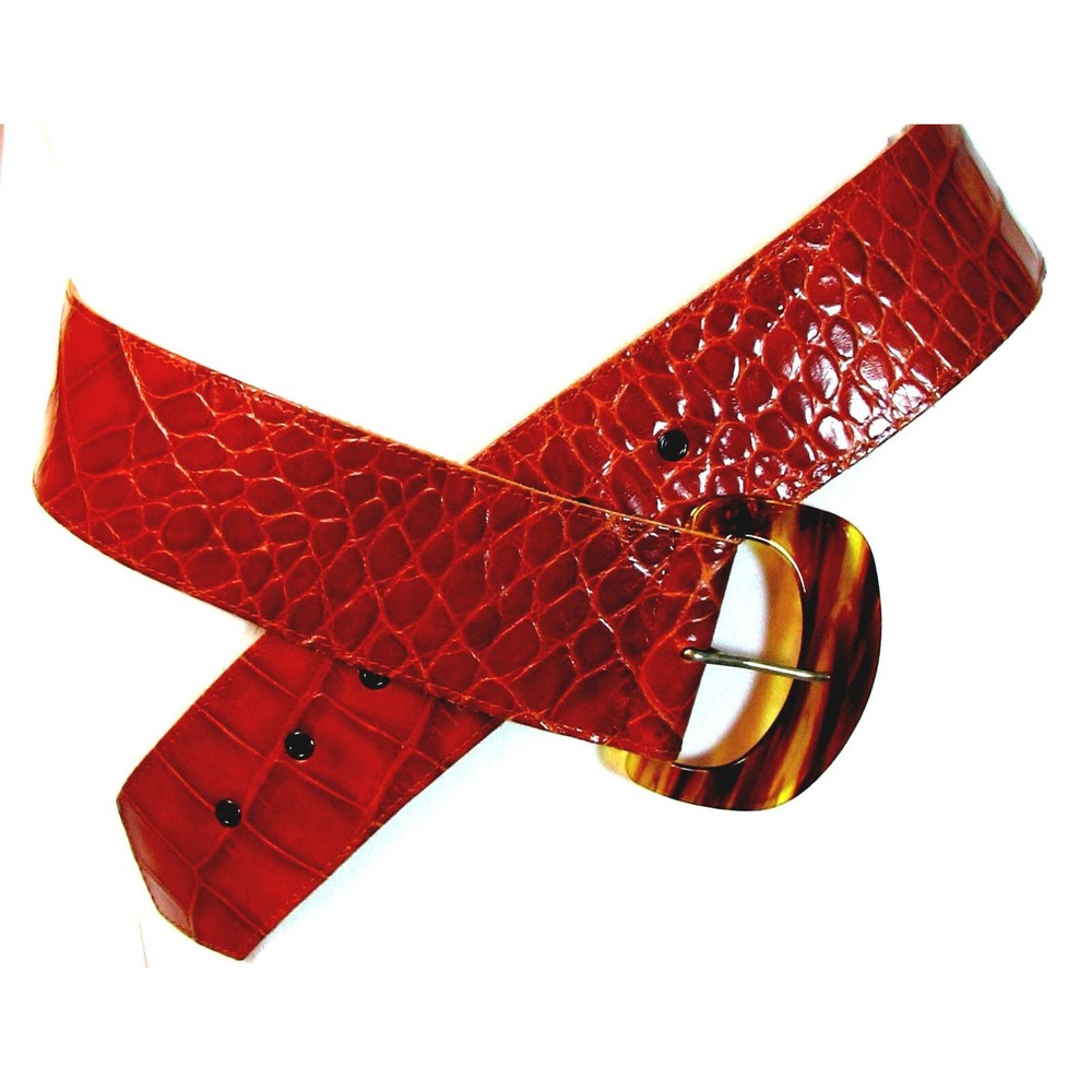 VINTAGE DESIGNER BYRON LARS NY MOC-CROC FAUX TORTOISE BUCKLE BELT SIZE LARGE